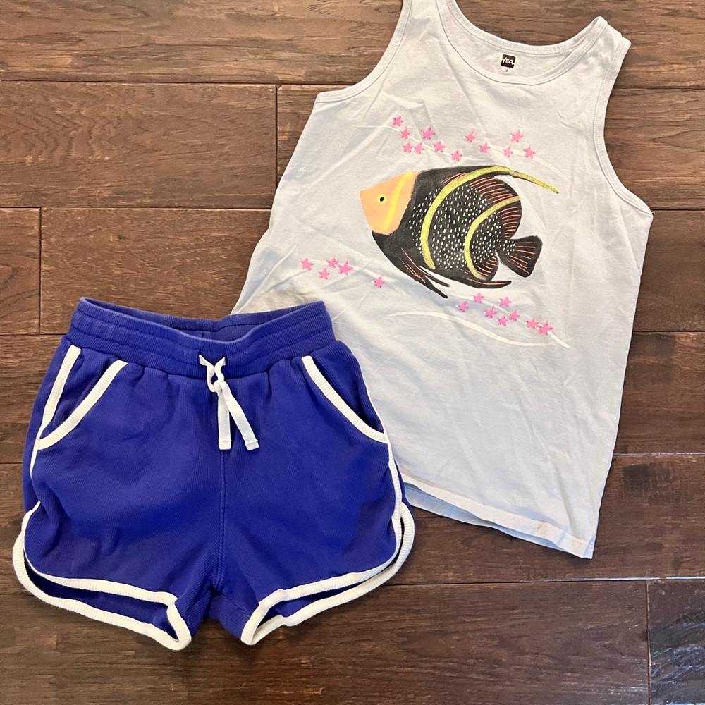 Tea Collection Fish Graphic Tank Top and Blue Shorts Set